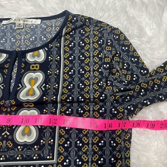 Max Studio Dress 3/4 Sleeve Floral Navy Blue Size Medium Stretchy Casual Key Hol - Picture 6 of 9